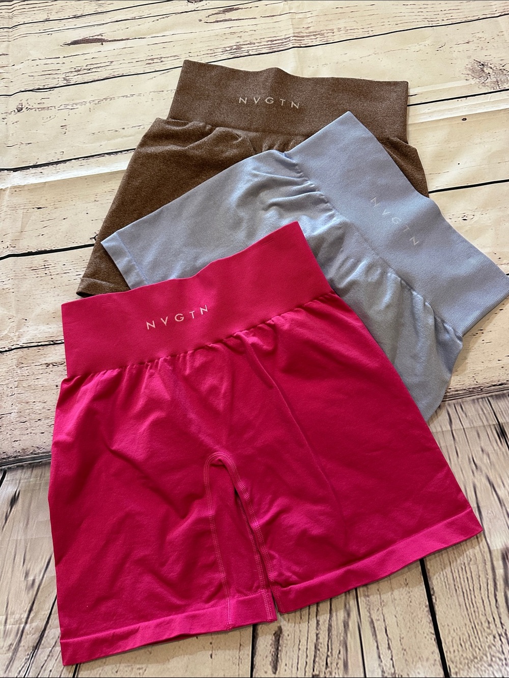 NVGTN Women’s High-Rise Seamless Bike Shorts - Pink, blue, Brown- bundle